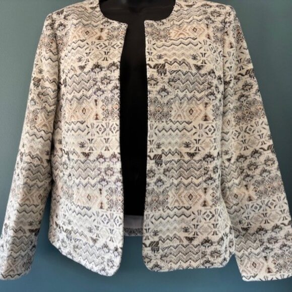 Tahari Arthur S. Levine 10 Ivory Silver Floral Open Jacket Metallic Tailored - Picture 1 of 7